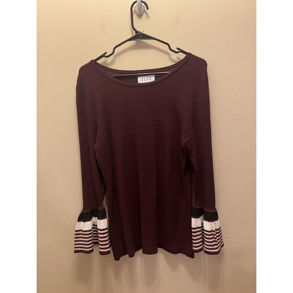 Elle Striped Bell Sleeve Sweater Small Crewneck Festive Fun Warm